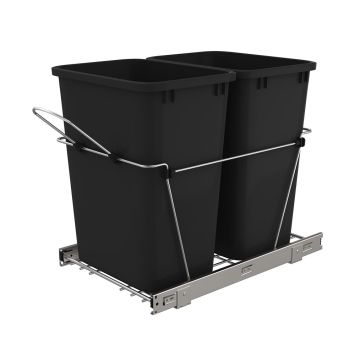Rev-A-Shelf - Double 35 Quart Chrome Steel Pull-Out Waste/Trash Containers for Base Cabinet
