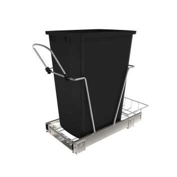 Rev-A-Shelf - Single 35 Quart Chrome Steel Pull-Out Waste Container with Rear Basket Storage
