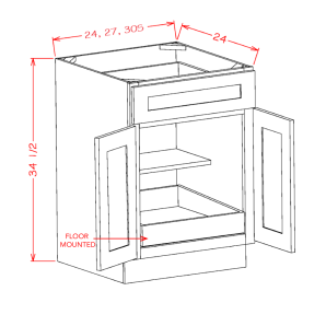Canyon Silver B30S1RS - Double Door Single Drawer Base - RTA Kitchen Cabinets - SG-B30S1RS