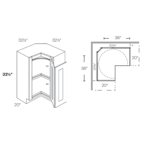 Shaker Cotton CAR36-HA - Corner Base Susan - RTA Kitchen Cabinets - L10-CAR36-HA