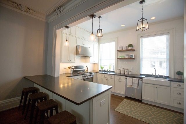 kitchen in brownstone row house viewed from dining room kitchen in brownstone row house viewed from dining room