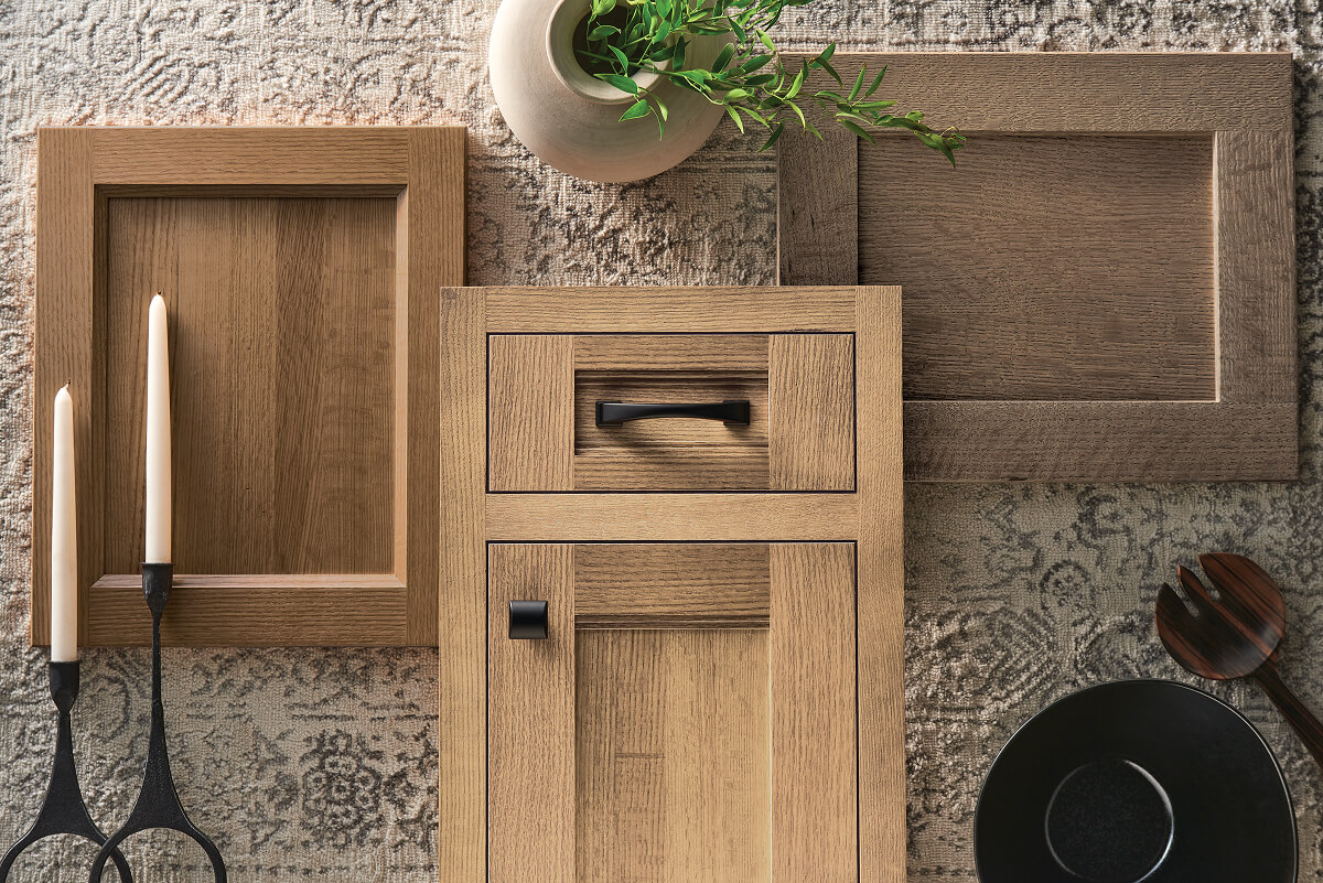 U-shaped kitchen layout with white oak cabinets
