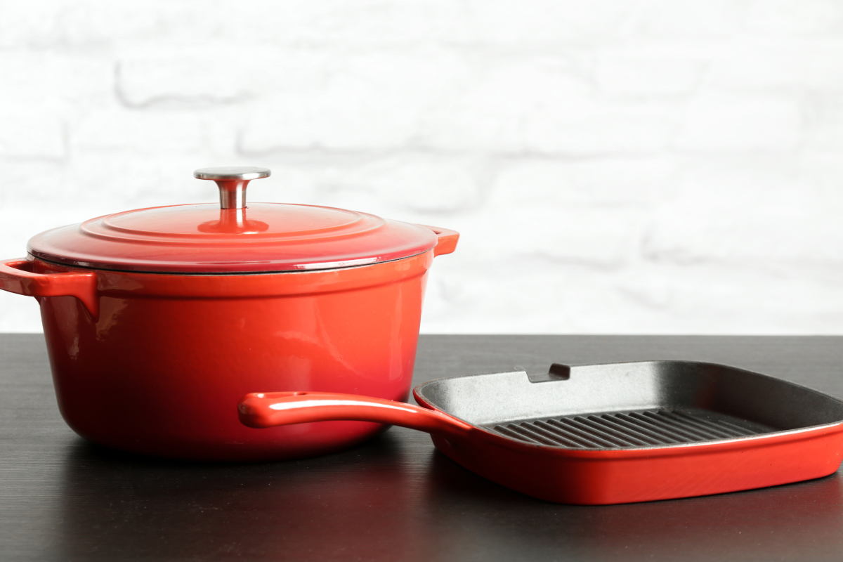 Colorful cast iron Dutch oven and griddle Colorful cast iron Dutch oven and griddle