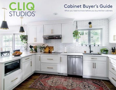 CliqStudios cabinet buyer's guide cover with white u-shaped kitchen CliqStudios cabinet buyer's guide cover with white u-shaped kitchen