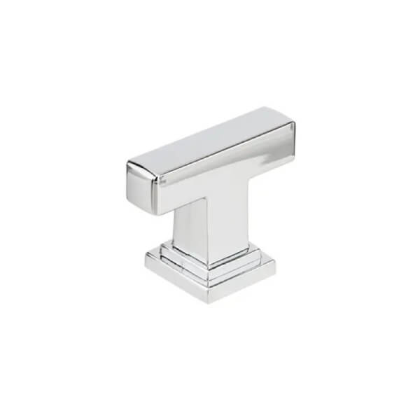 Chrome T-shaped cabinet knob Chrome T-shaped knob with decorative detail