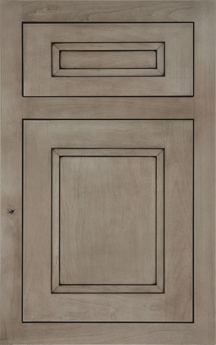 Gray stained inset shaker cabinet with large bevel detail Gray stained inset shaker cabinet with large bevel detail