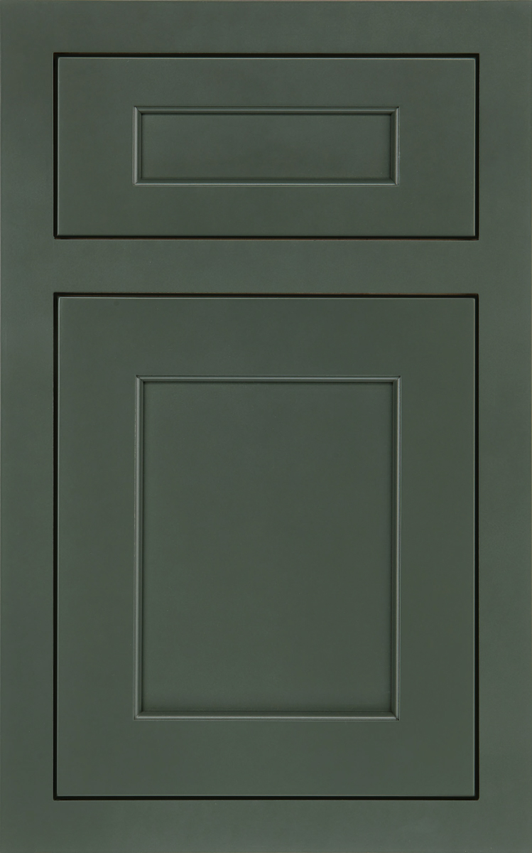Forest-green inset shaker door style with matching five-piece drawer front Forest-green inset shaker door style with matching five-piece drawer front
