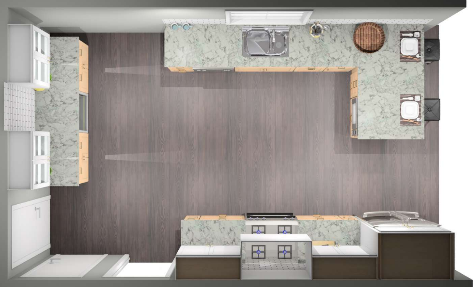 CliqStudios design packet rendering of a sink wall design with peninsula CliqStudios design packet rendering of a sink wall design with peninsula