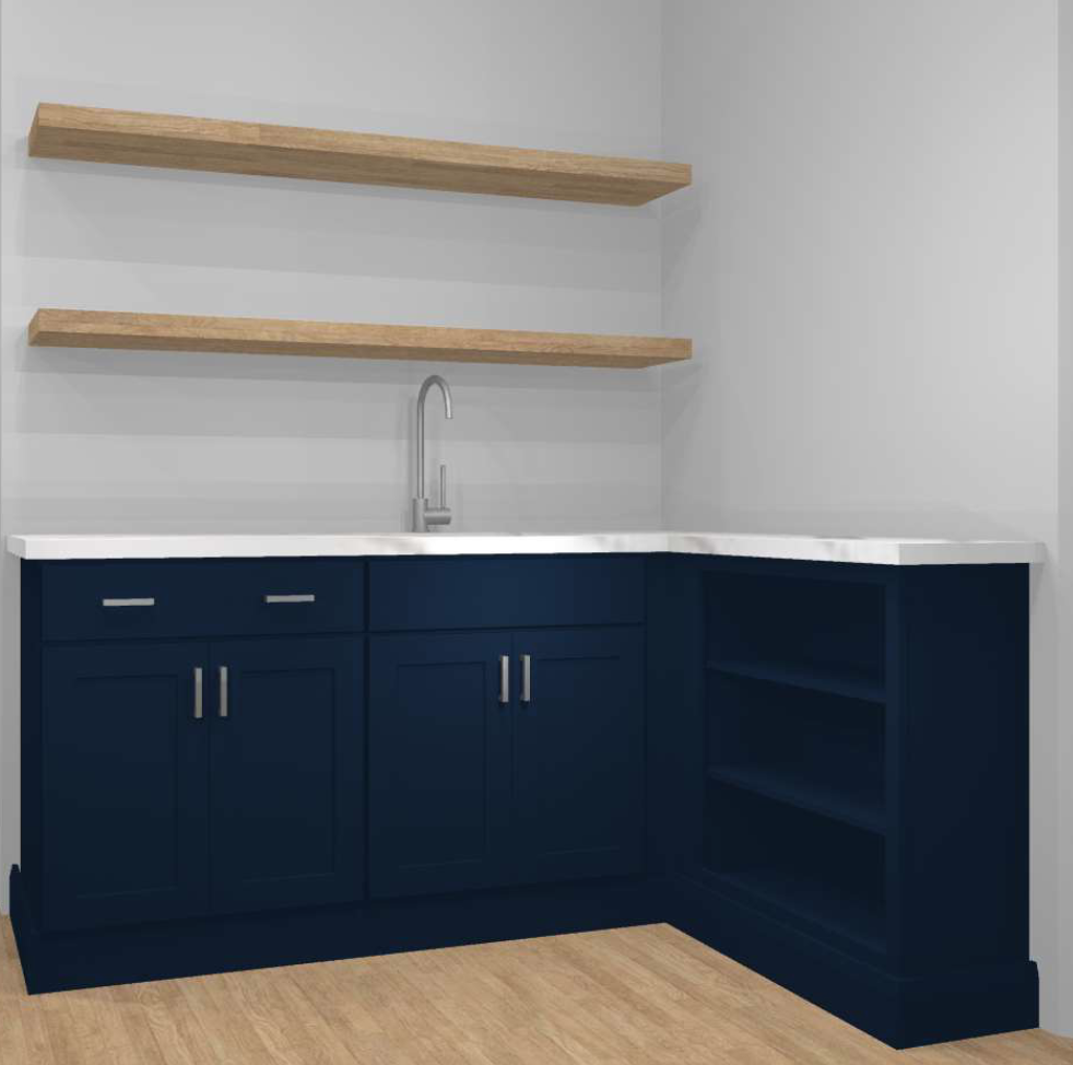 CliqStudios design packet rendering in blue shaker coffee bar cabinets CliqStudios design packet rendering in blue shaker coffee bar cabinets