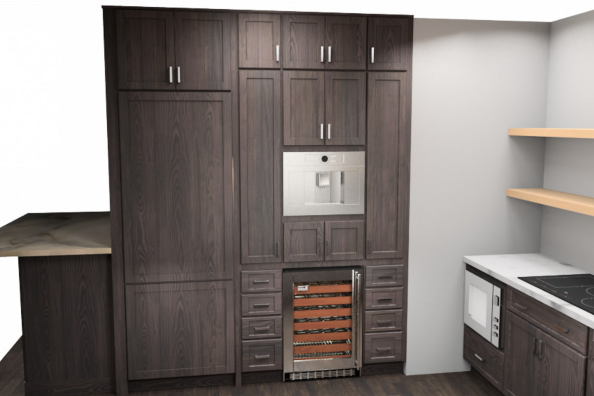 CliqStudios design packet rendering in Craftsman line's Harrison Smoke kitchen cabinets CliqStudios design packet rendering in Craftsman line's Harrison Smoke kitchen cabinets
