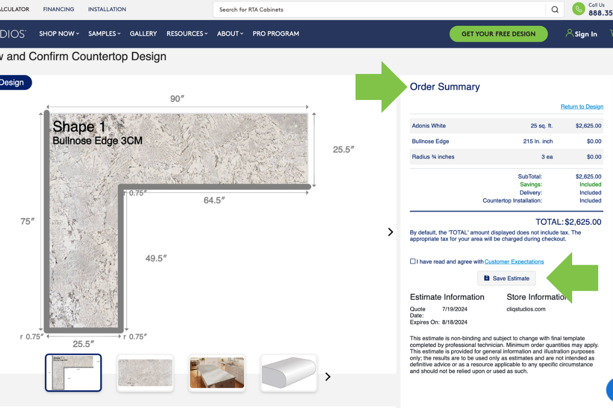 CliqStudios countertop easy estimator photo CliqStudios countertop easy estimator photo