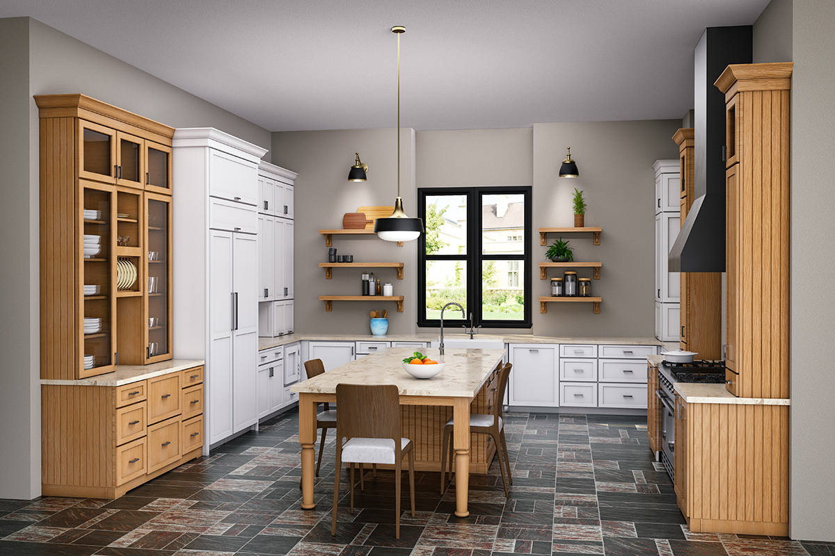 CliqStudios project: Large custom white shaker chef's kitchen with furniture-like cabinet details and wood finished hutch, range wall, and island with decorative legs CliqStudios project: Large custom white shaker chef's kitchen with furniture-like cabinet details and wood finished hutch, range wall, and island with decorative legs