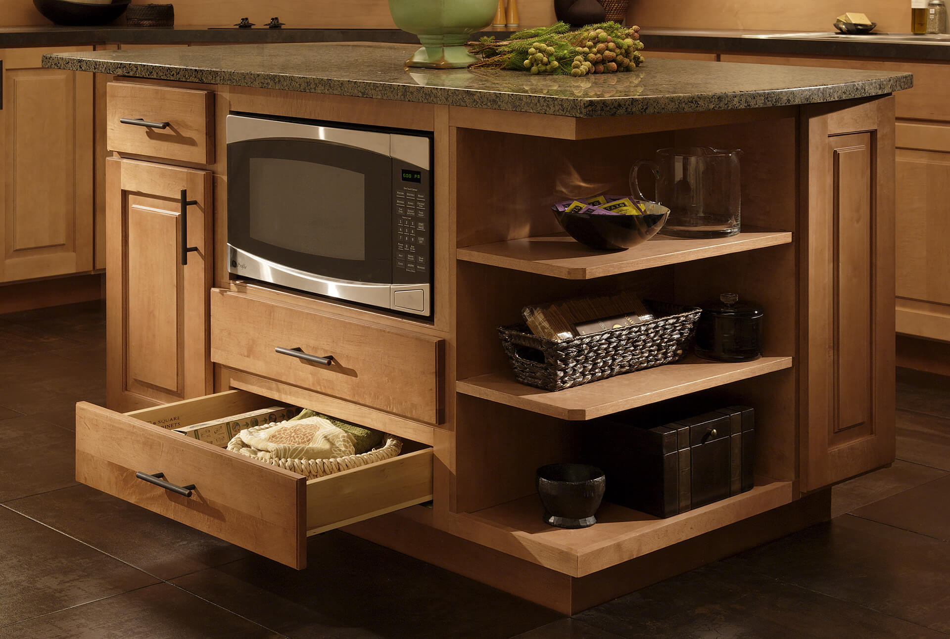 Pull-Out Cabinet Organizers at CliqStudios. This image is of custom pull-out organizers constructed by CliqStudios kitchen designers.