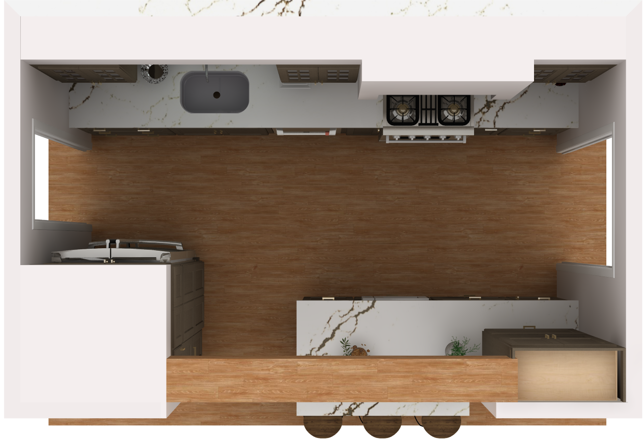 Brown stained shaker cabinets with mullion glass doors and modern crown molding Brown stained shaker cabinets with mullion glass doors and modern crown molding