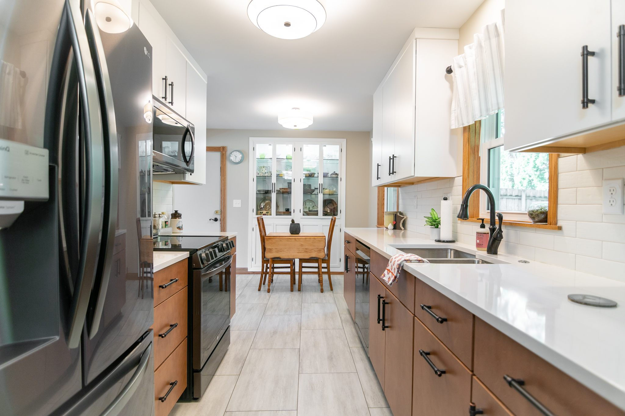 CliqStudios project: White and natural wood slab kitchen cabinets with white subway tile backsplash CliqStudios project: White and natural wood slab kitchen cabinets with white subway tile backsplash