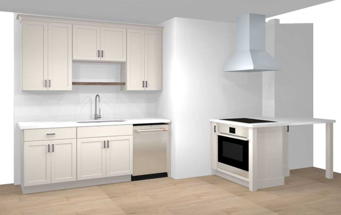 Kitchen design 3D elevation with shaker gray cabinets Kitchen design 3D elevation with shaker gray cabinets