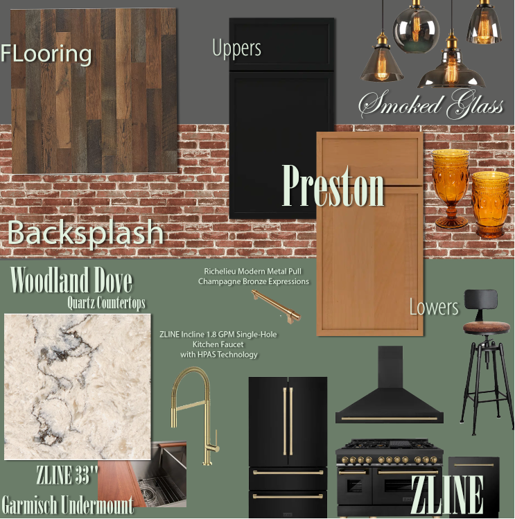 Skinny shaker door style mood board with black and light wood cabinets with rustic accents Skinny shaker door style mood board with black and light wood cabinets with rustic accents