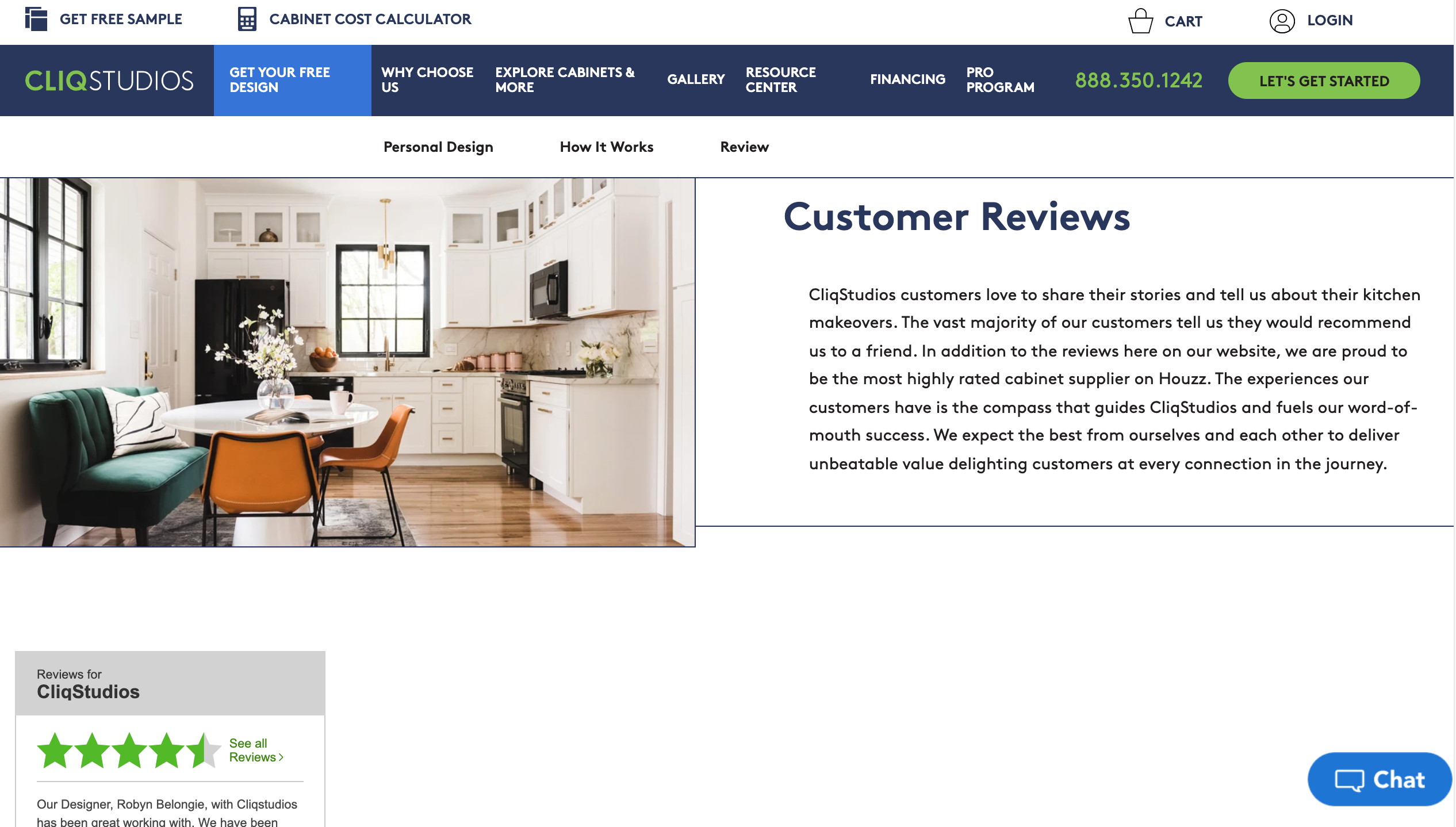 CliqStudios home page displaying the path to the customer review menu CliqStudios home page displaying the path to the customer review menu