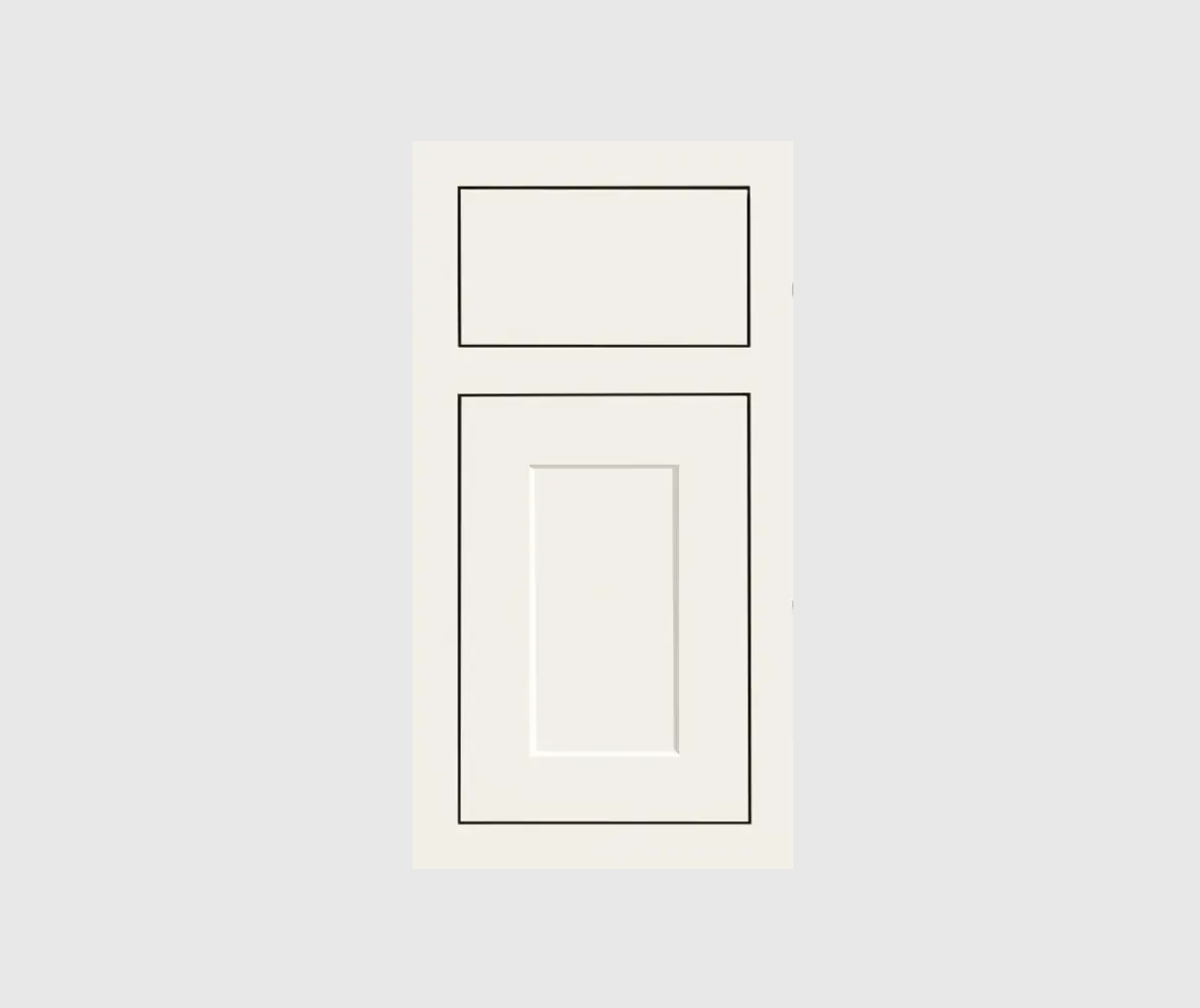 Inset shaker door style with slab drawer front in White Icing paint Inset shaker door style with slab drawer front in White Icing paint