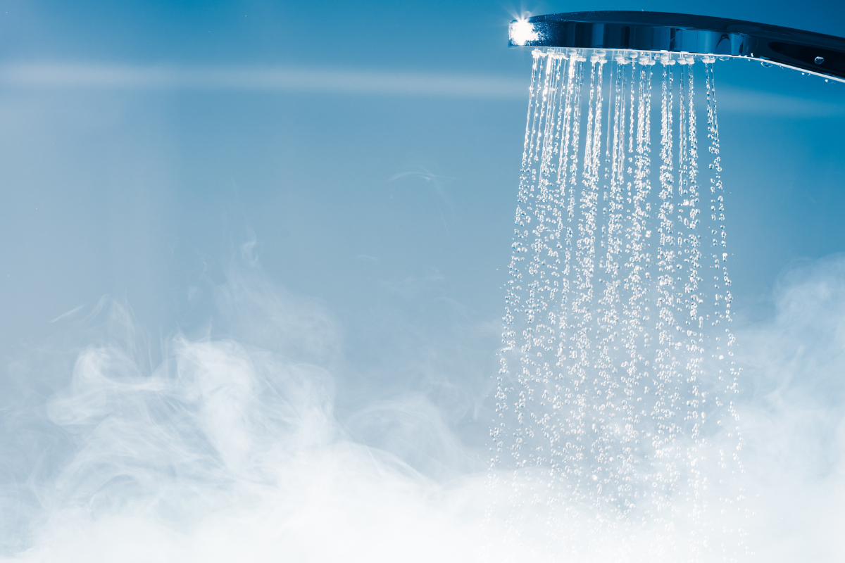 Chrome shower head in a steam shower Chrome shower head in a steam shower