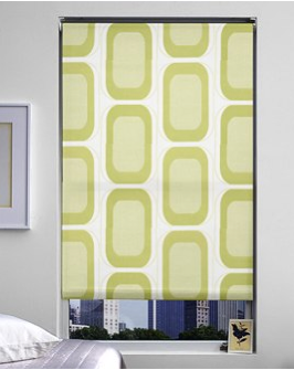 Colorful patterned green shades from The Shade Store. Colorful patterned green shades from The Shade Store.