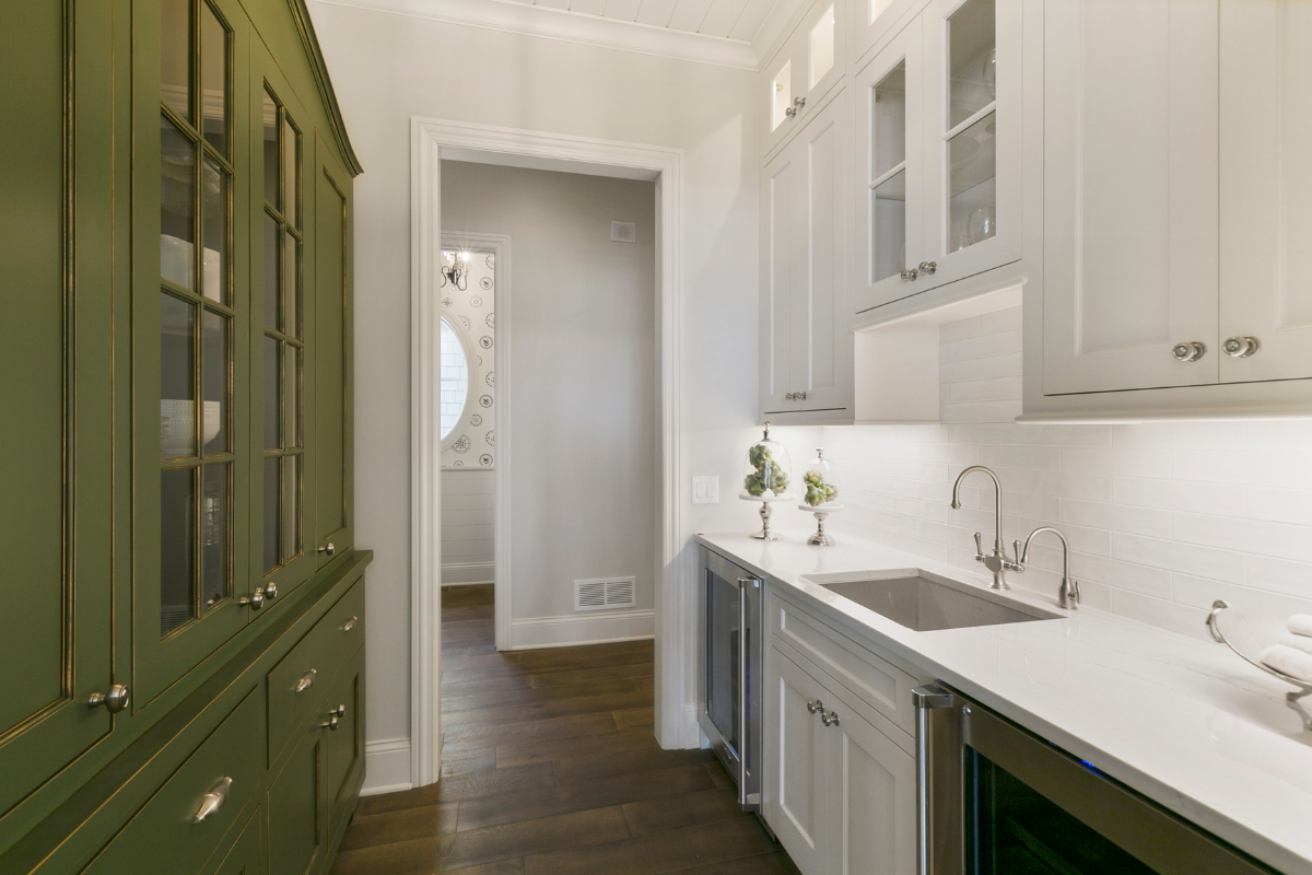 White and green inset cabinets in a butlers pantry White and green inset cabinets in a butlers pantry