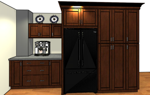Kitchen design featuring dark Shaker style in peninsula, wall and base cabinets Kitchen design featuring dark Shaker style in peninsula, wall and base cabinets