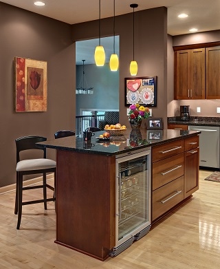 cherry kitchen island with black granite countertop and under-counter beverage cooler cherry kitchen island with black granite countertop and under-counter beverage cooler