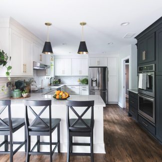 Black and white kitchen with shaker with large pantry wall Black and white kitchen with shaker with large pantry wall