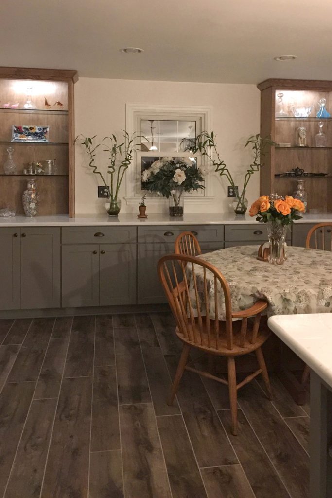 Dining room attached to the kitchen with built-in buffet cabinets Dining room attached to the kitchen with built-in buffet cabinets