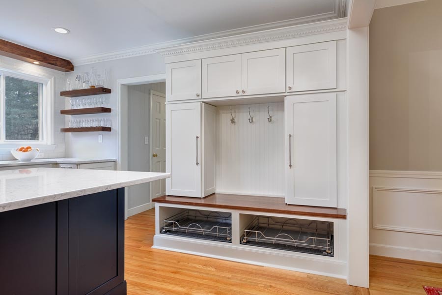 custom entryway mudroom locker white cabinets shoe cubby beadboard back nickel coat hooks custom entryway mudroom locker white cabinets shoe cubby beadboard back nickel coat hooks