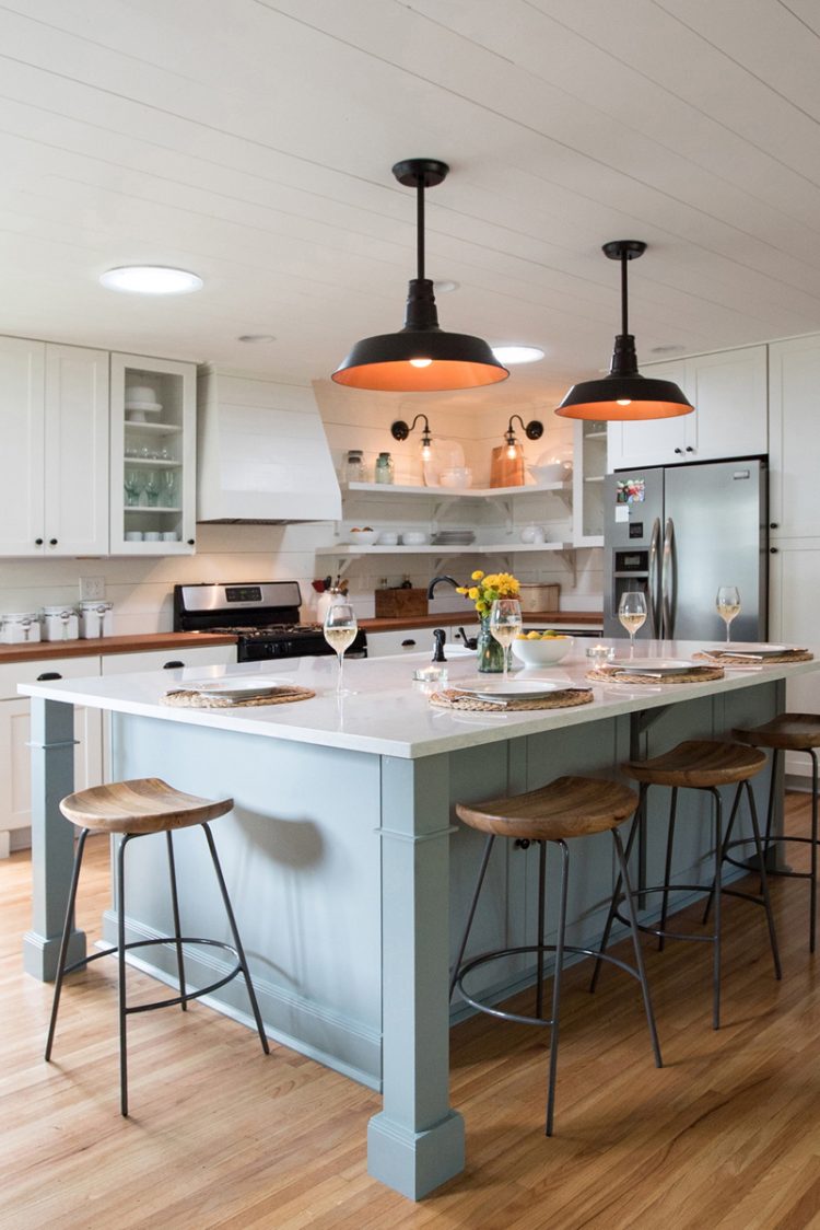 White and light gray shaker kitchen cabinets with shiplap wood range hood White and light gray shaker kitchen cabinets with shiplap wood range hood