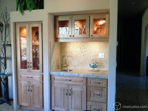 Kitchen cabinetry bar and display area Kitchen cabinetry bar and display area