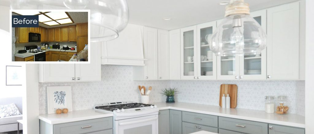 Before and after photos of remodeled kitchen with white cabinets Before and after photos of remodeled kitchen with white cabinets