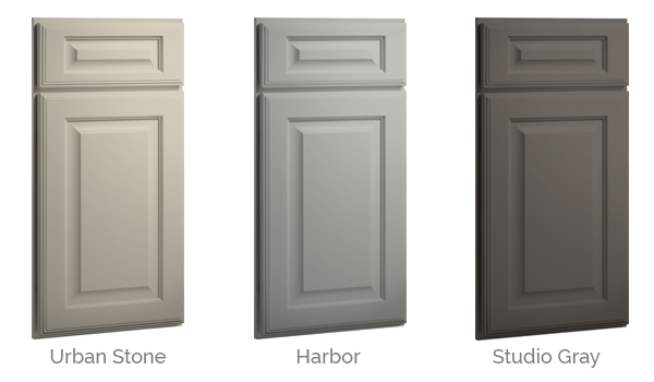 raised-panel cabinet fronts in three grays - light earth tone, cool blue and deep red-hued gray raised-panel cabinet fronts in three grays - light earth tone, cool blue and deep red-hued gray
