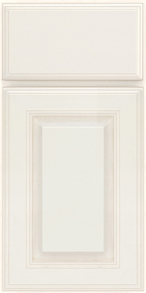 Raised panel cabinet door in antique painted white finish Raised panel cabinet door in antique painted white finish