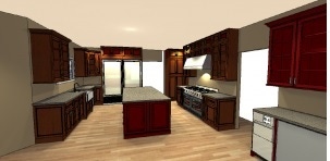 computer generated image of red cabinets in kitchen island computer generated image of red cabinets in kitchen island