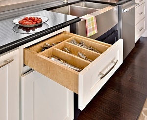 silverware drawer open to show hardwood dividers in white cabinets silverware drawer open to show hardwood dividers in white cabinets